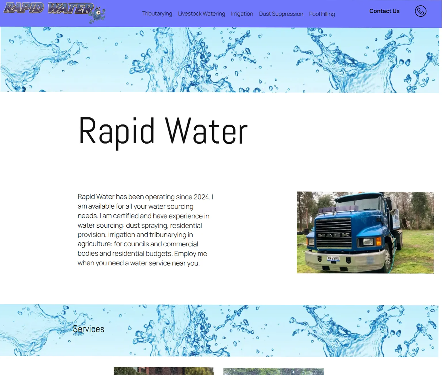 Rapid Water Homepage Rapid Water Website Design